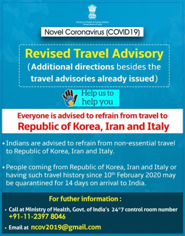 Update on COVID-19: revised travel advisory