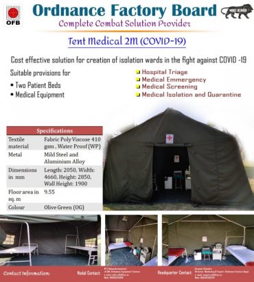 OFB comes up with two-bed tents for screening, isolation & quarantine; Delivers 50 tents to Arunachal Pradesh