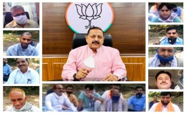 Union Minister Dr Jitendra Singh interacts with farmers and village representatives in Majalta area of district Udhampur in Jammu & Kashmir