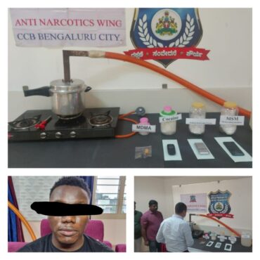 International level Drug racket busted,Nigerian drug peddler who was using pressure cooker to prepare MDMA crystals arrested by ANW-CCB Seized Synthetic Drugs worth Rs.50 Lakh