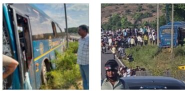 Electric KSRTC bus collided with plywood laden truck conductor killed in accident on Bengaluru-Mysuru expressway