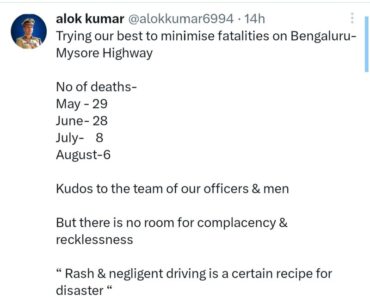 Fatal accident rate on Bengaluru Mysuru Expressway reduces down drastically in August after strict enforcement Says ADGP Alok Kumar