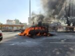 Unidentified man charred to death when a car he was traveling caught fire in middle of road near Nelamangala toll plaza