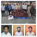 Inter-state Red-Sanders racket busted by Hosakote police,three arrested & recovered 1093 kgs of dark red wood worth Rs.25 Lakhs