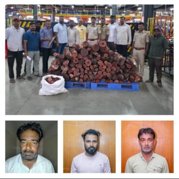 Inter-state Red-Sanders racket busted by Hosakote police,three arrested & recovered 1093 kgs of dark red wood worth Rs.25 Lakhs
