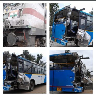 Major tragedy averted train Hits BMTC Bus at Sadaramangala Railway Parallel Road