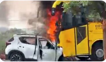 Family of seven charred to death in a car–bus collision in Karnataka’s Yadgiri 