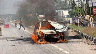 Man Burnt Alive After Car Explosion Near Sira;Woman and Driver Injured