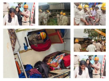 Sleeper Bus Overturns Near Belagi,One Biker Killed;Brave fire fighters rescued trapped passengers in swift action Sleeper Bus Overturns Near Belagi,One Biker Killed;Brave fire fighters rescued trapped passengers in swift action
