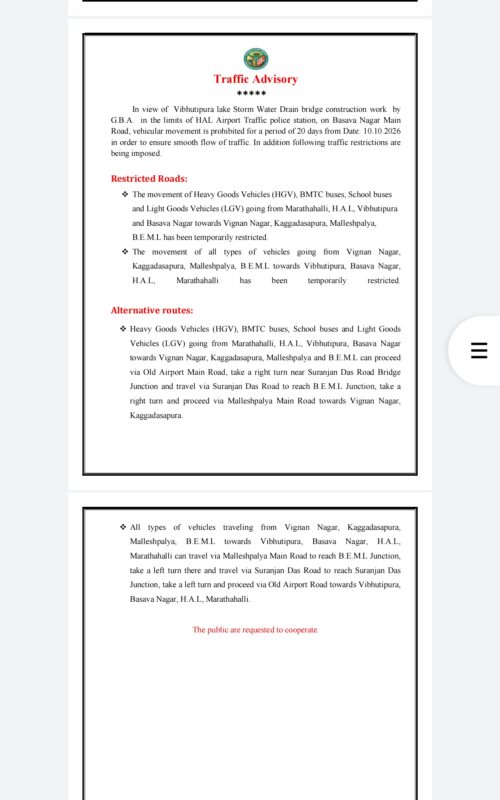 Traffic restrictions on Basava Nagar Main Road from October 10 Traffic restrictions on Basava Nagar Main Road from October 10