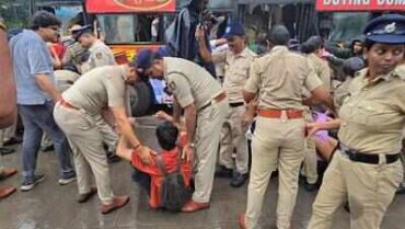50 members of the All India Students’Association (AISA) and social activists were detained by police defying ban at Town Hall